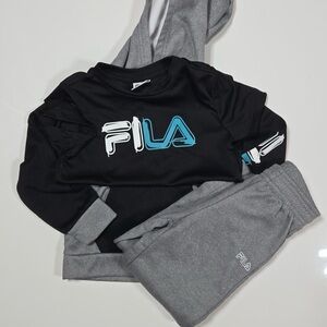 FILA Black & Gray Shirt, Sweatshirt and Jogger Set with Blue Logo